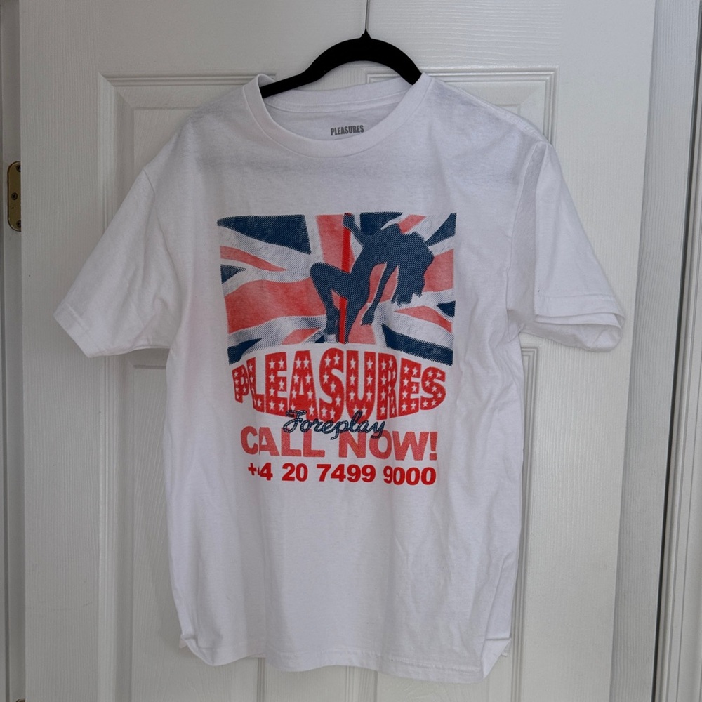 SOLD Pleasures Graphic Tee with Union Jack Design